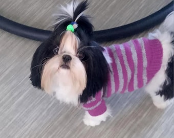 Handmade Crochet Wool Dog Sweater with Knit Cap: S-M Size, Knitted Pet Coat