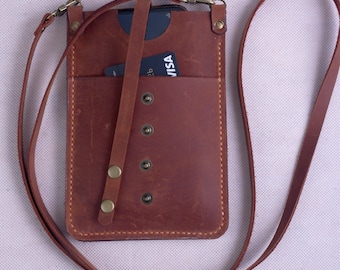 Genuine Leather Phone Crossbody Bag: "Crazy Horse" Style