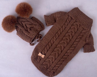 Pet clothes Dog cat knit cap sweater set , Dog clothing Puppy sweater , Yorkshire Terrier Clothes , coat pet jumper puppy XS , Outfit small