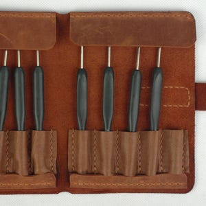 Genuine Leather Crochet Hook Holder, Travel Knitting Crochet Hook Storage for Crafters, hook set 1-2.75mm diameter, Organi, needlewoman gift