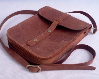 Crazy Horse Leder Messenger Bag: Handgemachte Crossbody Handytasche