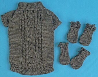 Conjunto de suéter e meias de lã feitos à mão para cães: roupa para filhotes de raças pequenas, casaco de tricô para animais de estimação