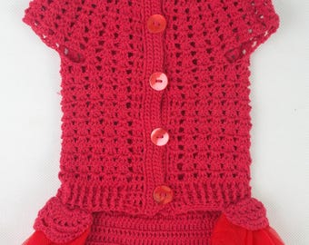 Vestido de crochê feito à mão para cachorro: Roupa de malha de algodão para filhotes, tamanho PP, casaco de tricô para animais de estimação