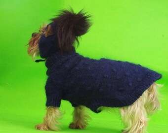 Handmade Crochet Wool Dog Sweater: Small Puppy Clothes, Yorkshire Terrier Size S, Knitted Pet Coat