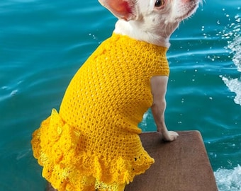 Handmade Crochet Dog Dress with Hat: XS Cotton Knit Outfit