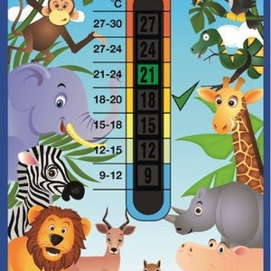 Happy Family Jungle Animals 9C a 27C Nursery & Room Termometro Card