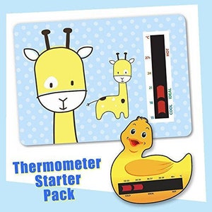 Baby Duck Bath & Blue Giraffe Nursery Room Termometro Starter Pack