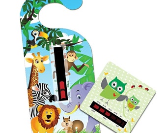 Jungle Room Hanger Thermometer Card and Owl Bath Thermometer Card Pack