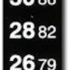 May include: A black and white thermometer with Celsius and Fahrenheit scales. The thermometer shows temperatures from 14 degrees Celsius to 40 degrees Celsius and 57 degrees Fahrenheit to 104 degrees Fahrenheit.