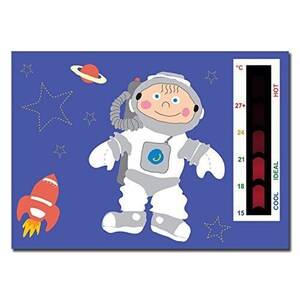 Confezione da 5 - Schede termometro di sicurezza per la cameretta dei bambini (Baby Spaceman) con nuova tecnologia Moving Line