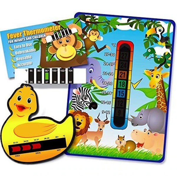 Happy Family Jungle Pack (thermomètre de pépinière et de chambre, thermomètre de bain de canard et thermomètre frontal de singe)