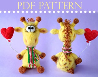 Amigurumi giraffe crochet pattern, zoo animals toy tutorial pdf