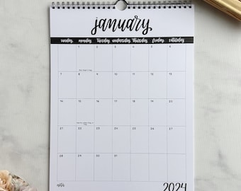 2024 Wall Calendar, 12 Month Calendar, Hand lettered Monthly Calendar