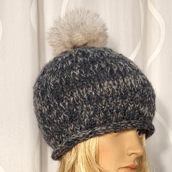 Winter Hat with Detachable  Real Fox Fur Pom Pom -SKU SWNG56311-2