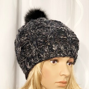 Winter Hat with Detachable  Real Fox Fur Pom Pom -SKU SWNG56311-1