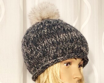 Winter Hat With Detachable Real Fox Fur Pom Pom SKU Winter Hat With Detachable Real Fox Fur Pom Pom SKU