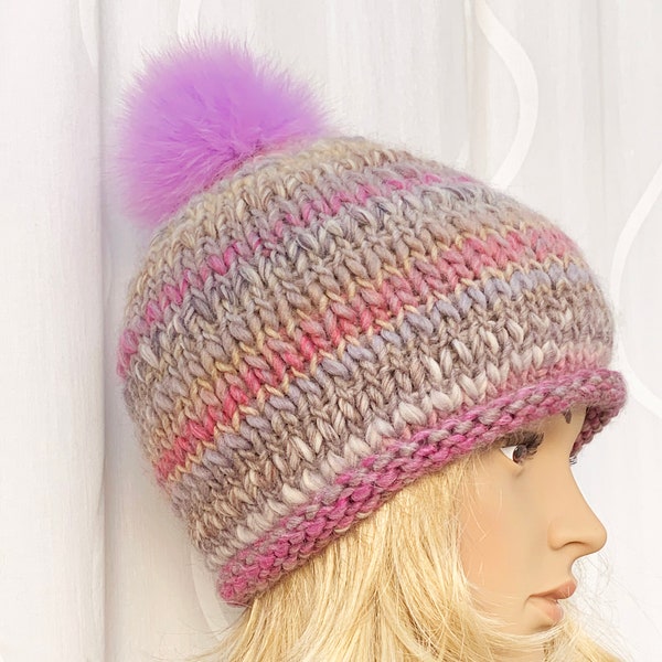 Winter Hat with Detachable  Real Fox Fur Pom Pom -SKU OC66-1