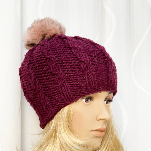 Winter Hat with Detachable  Real Fox Fur Pom Pom -SKU MB16729-1