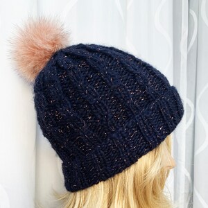 Winter Hat with Detachable  Real Fox Fur Pom Pom -SKU SWNC53516-1