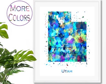 Utah Map Art Print,  Poster, Wall Art,  Contemporary Art, Modern Wall Décor (Unframed)