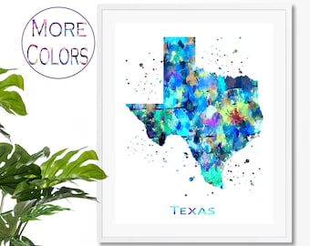Texas Map Art Print,  Poster, Wall Art,  Contemporary Art, Modern Wall Décor (Unframed)