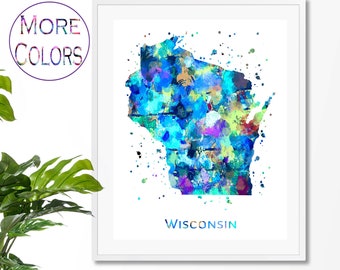 Wisconsin Map Art Print,  Poster, Wall Art,  Contemporary Art, Modern Wall Décor (Unframed)