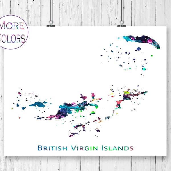 British Virgin Islands Map  Art Print,  Poster, Wall Art,  Contemporary Art, Modern Wall Décor (Unframed)