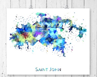 Saint John Map  Art Print,  Poster, Wall Art,  Contemporary Art, Modern Wall Décor (Unframed)
