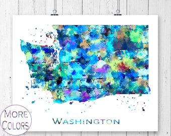 Washington Map Art Print,  Poster, Wall Art,  Contemporary Art, Modern Wall Décor (Unframed)