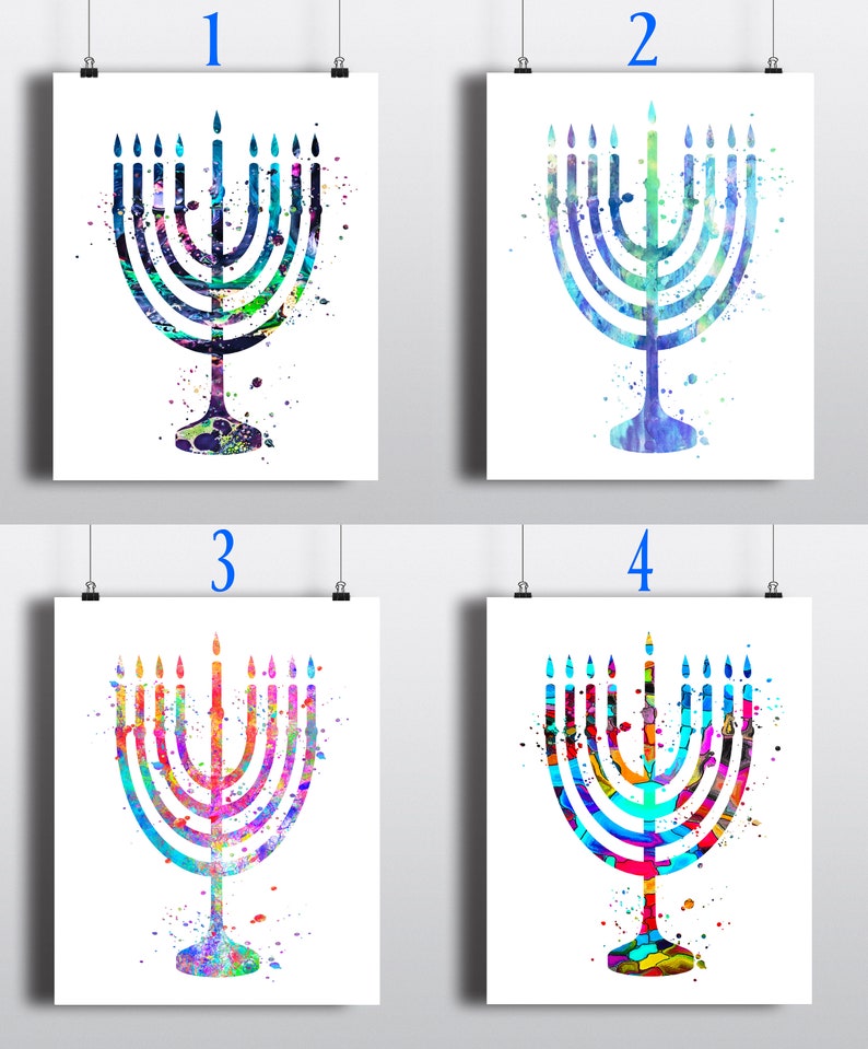 Menorah 1 Watercolor Art Print Hanukkah Artjewish Art Etsy