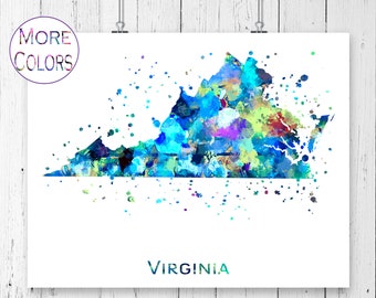 Virginia Watercolor Map  Art Print,  Poster, Wall Art,  Contemporary Art, Modern Wall Decor (Unframed)