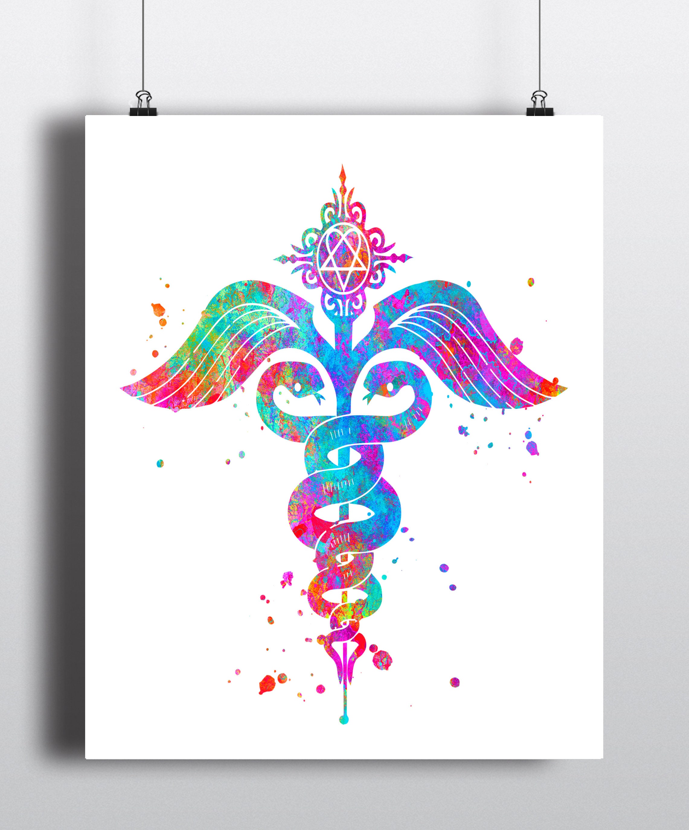 Caduceus Abstract Watercolor Fine Art Print Medical Print | Etsy