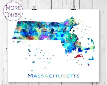 Massachusetts Map Art Print,  Poster, Wall Art,  Contemporary Art, Modern Wall Décor (Unframed)