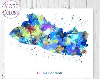 Impresión artística del mapa de El Salvador, póster, arte mural, arte contemporáneo, decoración de pared moderna (sin marco)