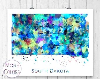 South Dakota Map Art Print,  Poster, Wall Art,  Contemporary Art, Modern Wall Décor (Unframed)