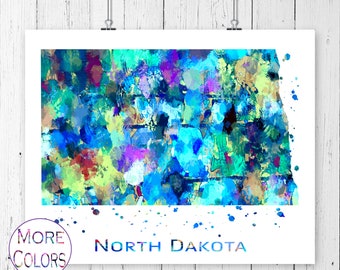 North Dakota Map Art Print,  Poster, Wall Art,  Contemporary Art, Modern Wall Décor (Unframed)