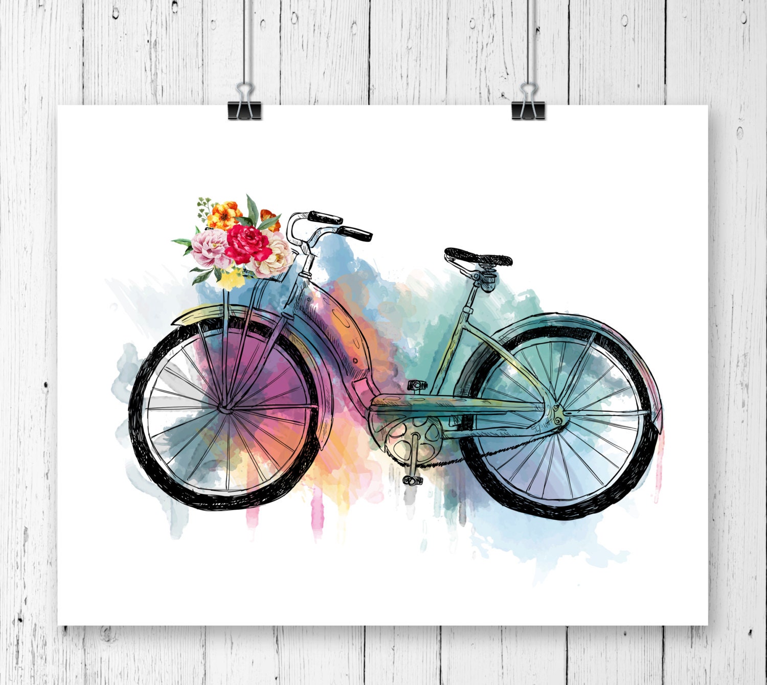 Bicycle 1 Watercolor Art Print Floral Bicycle Fine Art | Etsy