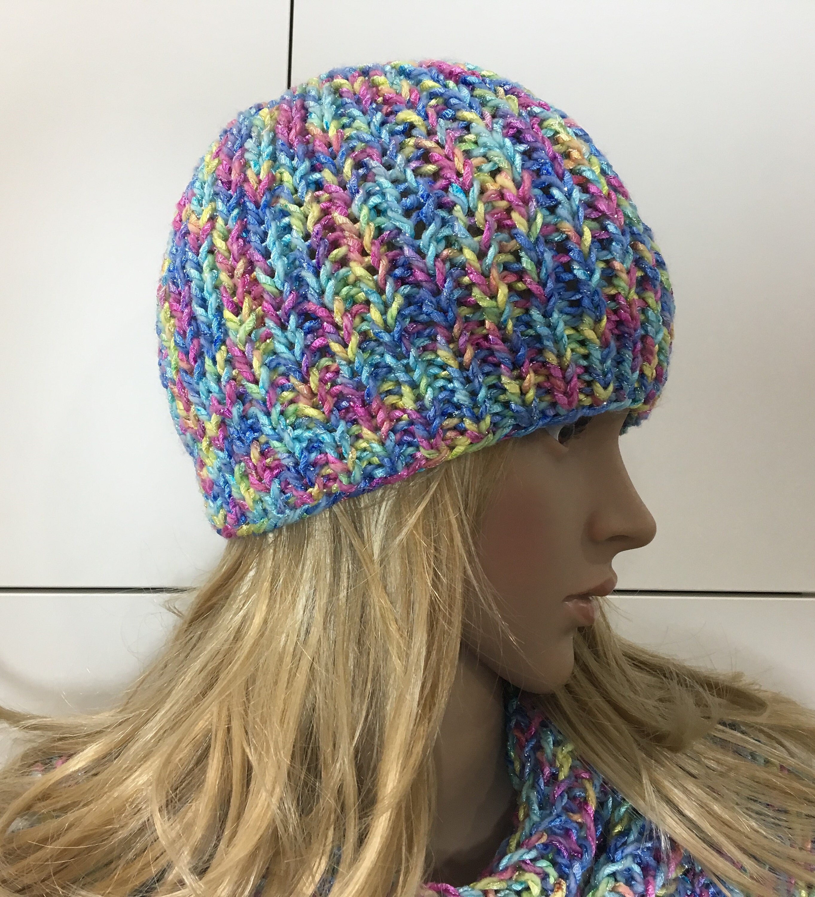 Hat and Double Twist Infinity Scarf Handmade Knit Set, Beanie and Cowl ...