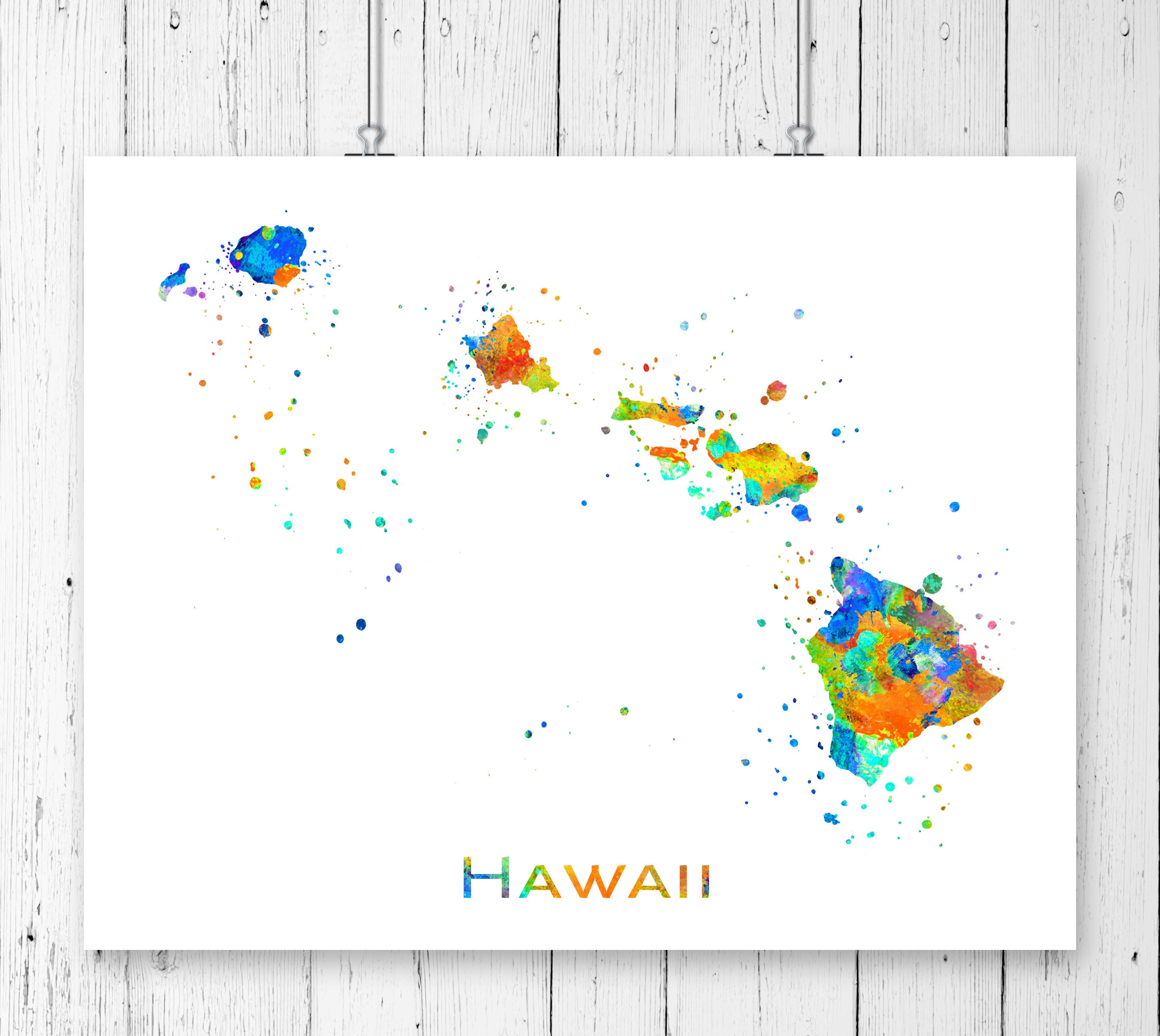 Hawaii Map Art Print, Poster, Wall Art, Contemporary Art, Modern Wall ...