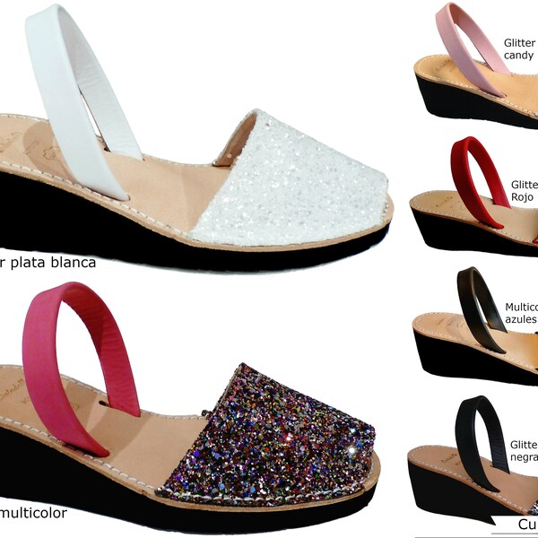 Authentic Menorcan sandals, WEDGE 5 CM, GLITTER, various colors, sandals, abarcas, espadrilles, espadrilles