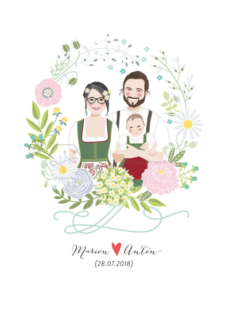 Custom Illustrated Couple Portrait imagem 10