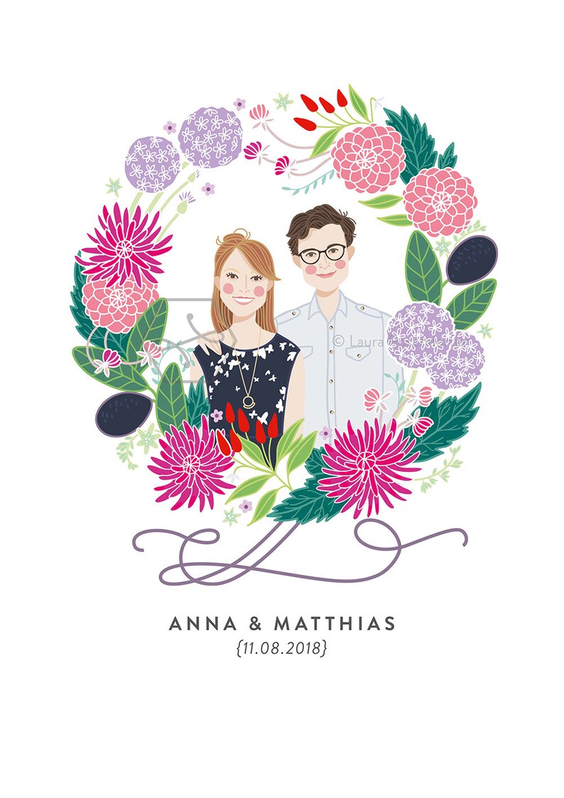 Custom Illustrated Couple Portrait imagem 8