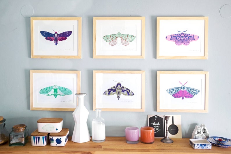 Set of 2 to 6 // Jewel Moth Series Screenprints matte / metallic image 1