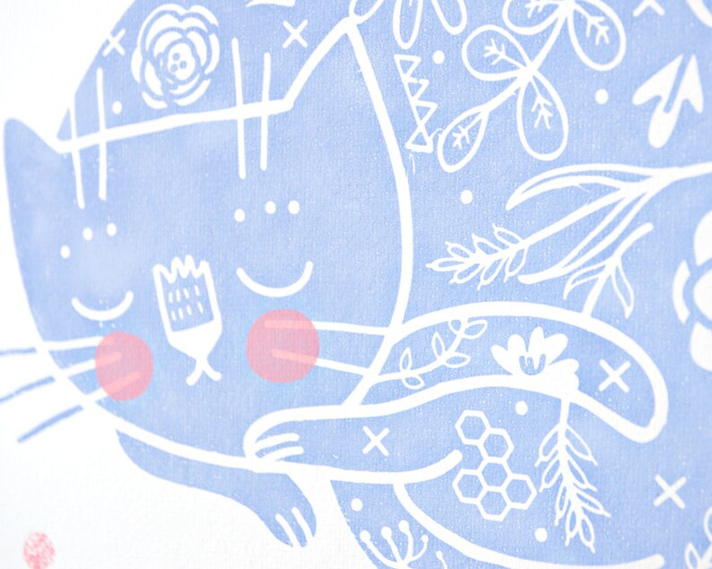 Sleepy Kitty screenprint blue/pink image 4