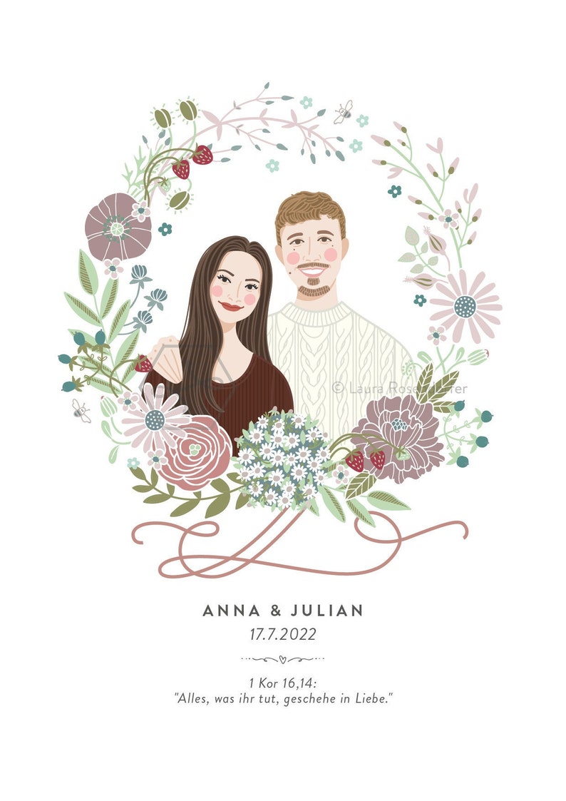 Custom Illustrated Couple Portrait imagem 6