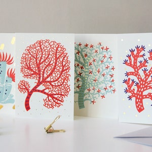 Set of 4 // red & mint Coral Greeting Cards with gold foil image 4