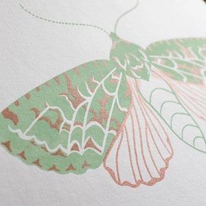 Merveille Du Jour Moth screenprint mint green / copper metallic image 5