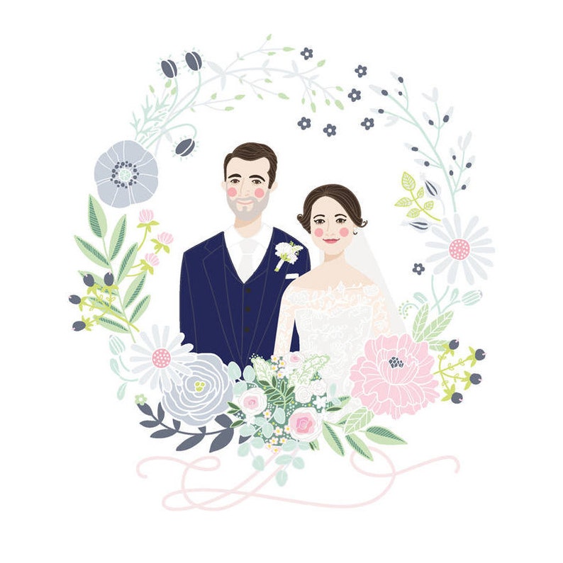 Custom Illustrated Couple Portrait imagem 5