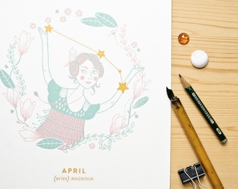 Aries Constellation Print with gold details