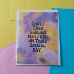 Ils/leurs causes/ourlet lors de leur journée spéciale Carte de voeux Enby A6 non binaire vierge à l'intérieur LGBTQIA+ Occasion d'anniversaire Queer Joy Rights